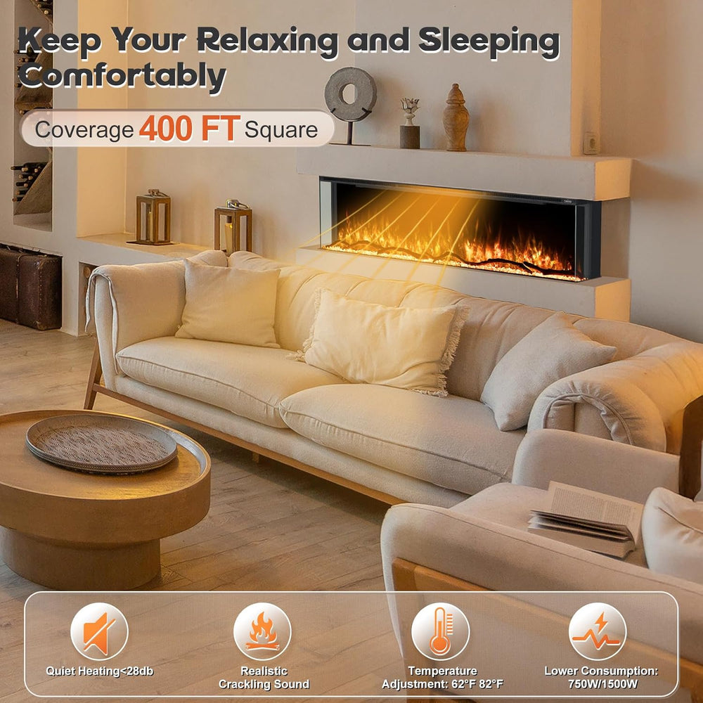 60" 3-Sided Electric Fireplace Recessed, Remote