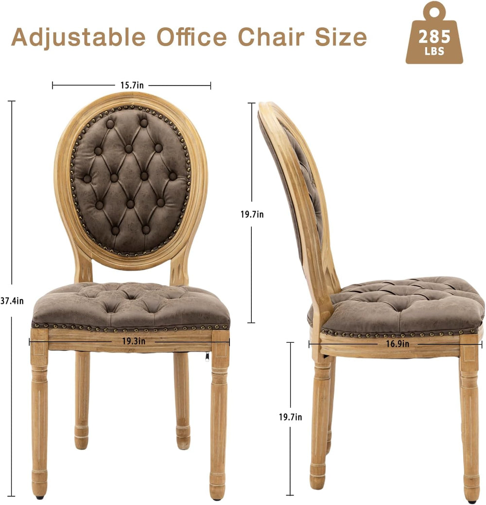 French Country Dining Chairs Set of 4,Upholstered PU Leather Chairs with Roun...