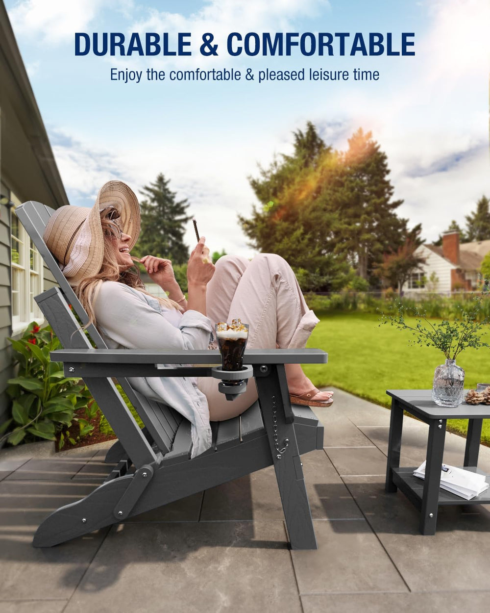 Adirondack Chair with Cup Holder: Folding Adirondack Chairs Plastic HDPE Mate...