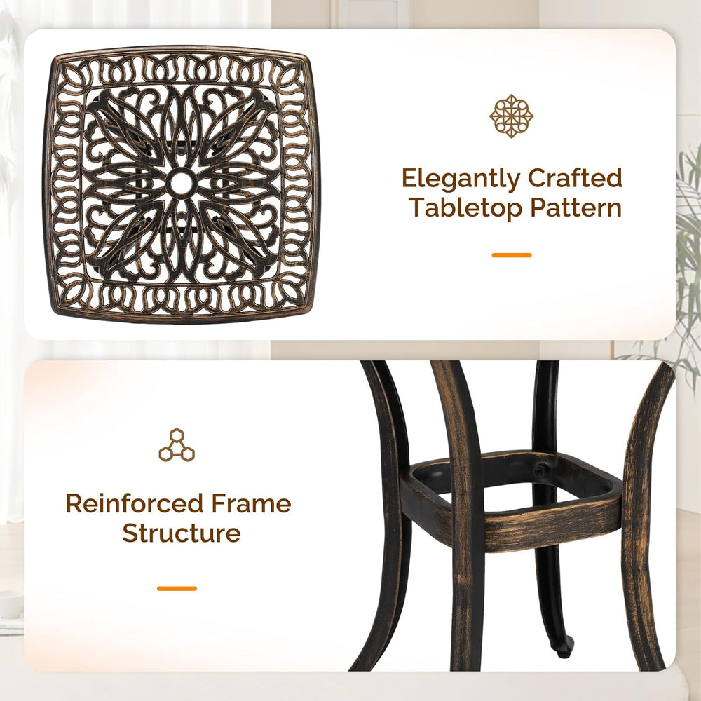 VINGLI 21” Outdoor Side Table, Cast Aluminum All-Weather Patio Side Table Sma...