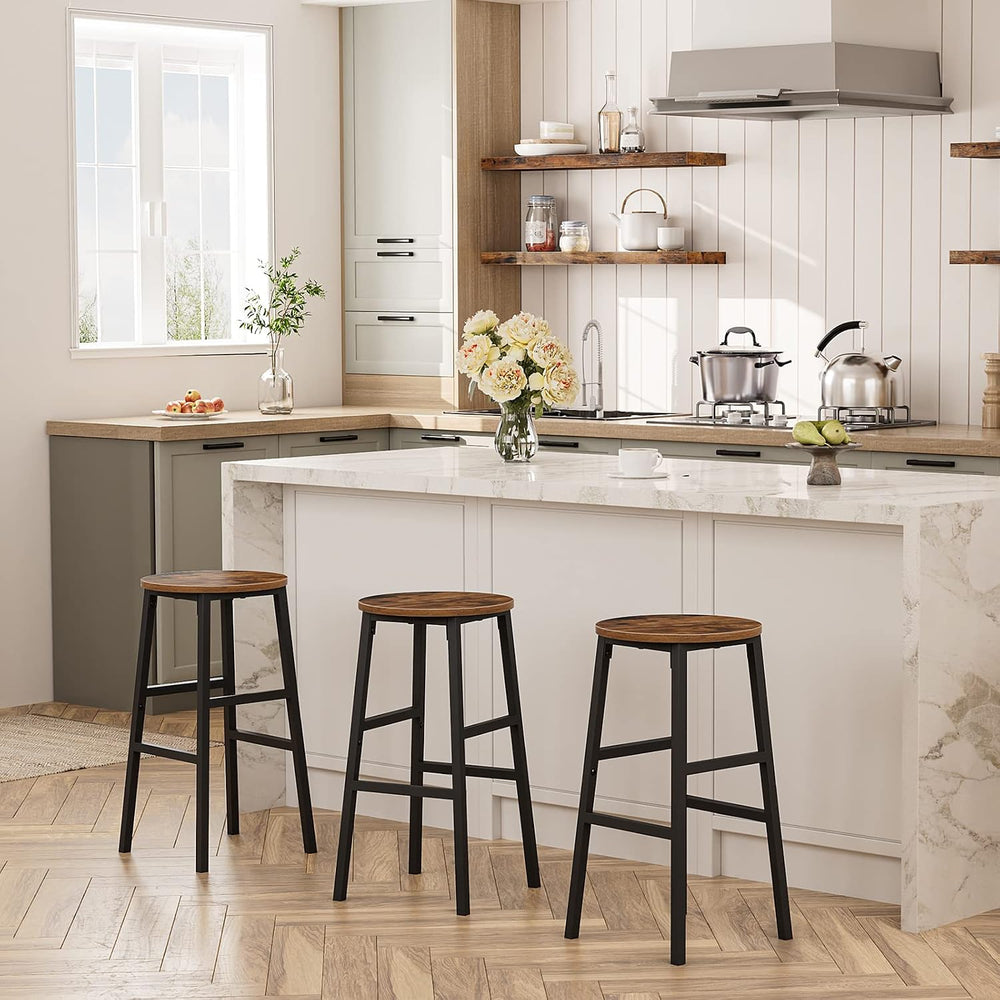 MAHANCRIS Bar Stools, Set of 2 Round Bar Chairs with Footrest, 24.4 Inch Kitc...