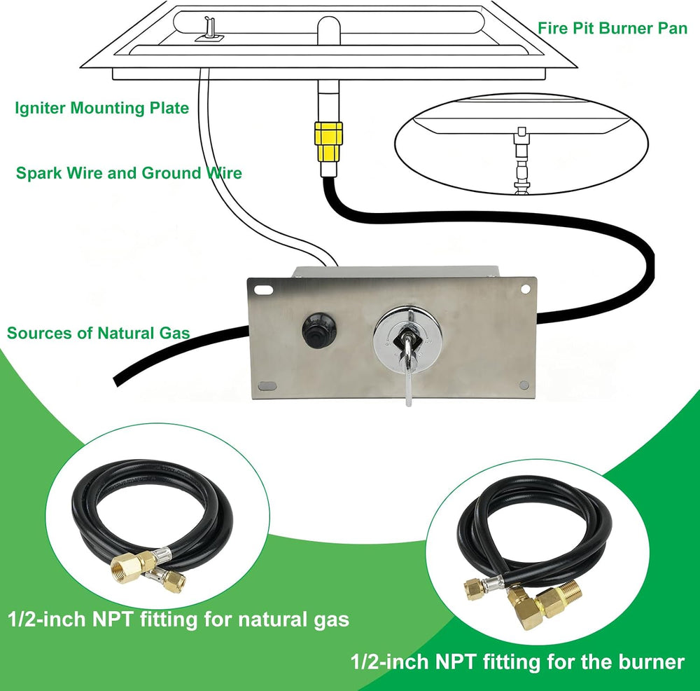 All-in-One Natural Gas Fire Pit Ignition System Kit, Outdoor DIY Fire Pit Acc...