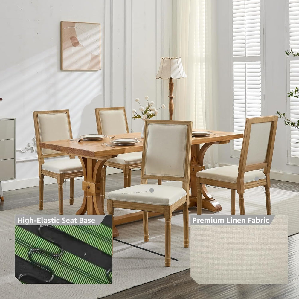 French Country Dining Chairs Set of 6, Beige Square Back Dining Chairs with L...