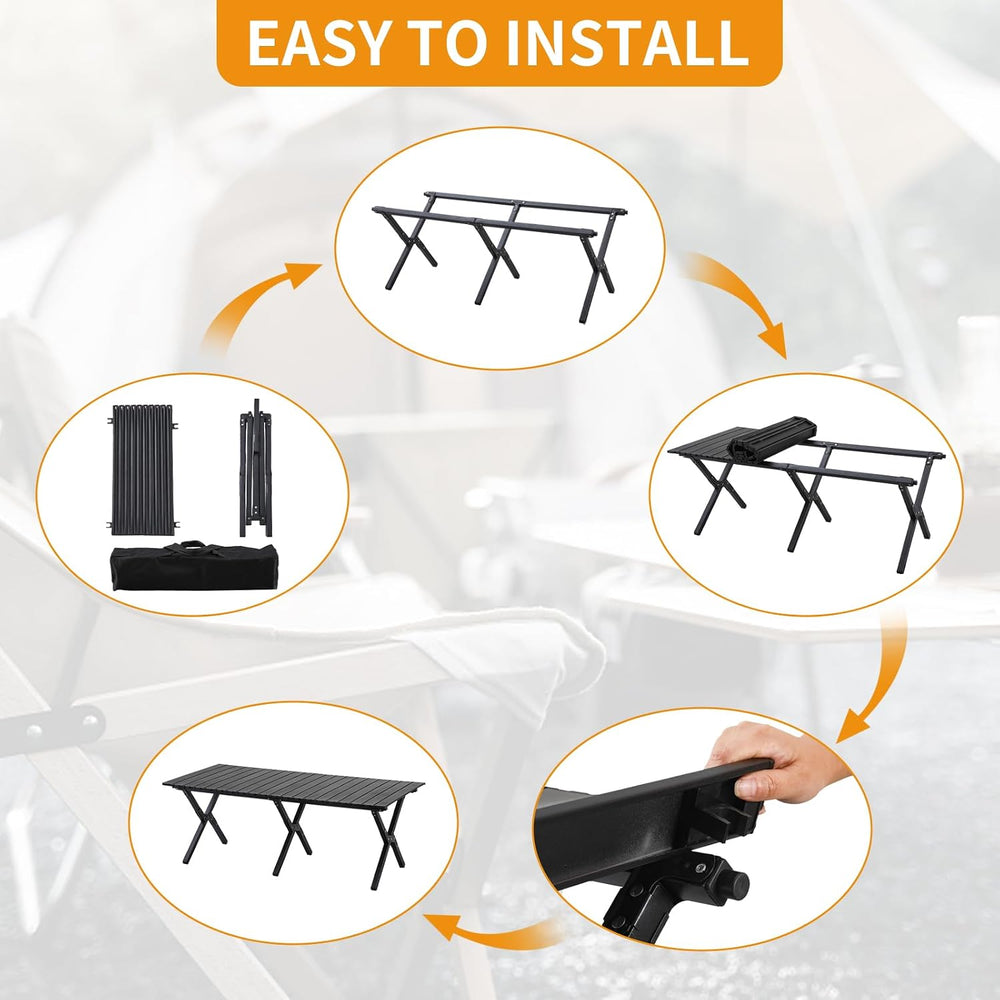 BOOSDEN Aluminum Roll-up Camping Table, Portable Low Picnic Table with Bag