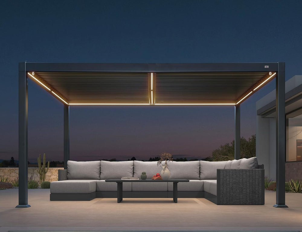 PURPLE LEAF 92KS Louvered Pergola 10' x 14' with LED Strip Lights, Gray