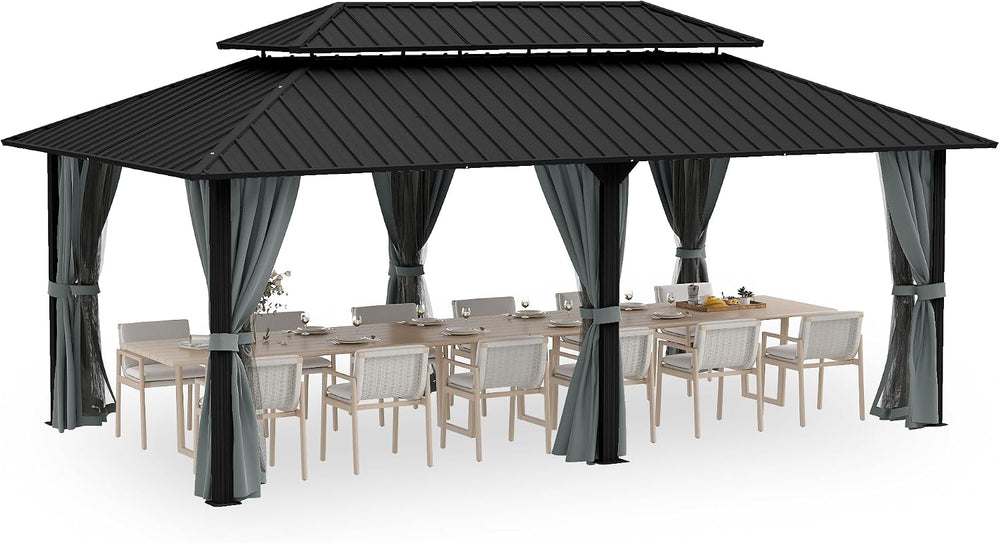 HAPPATIO 12' x 20' Outdoor Hardtop Gazebo, Aluminum Gazebo with Doubl...