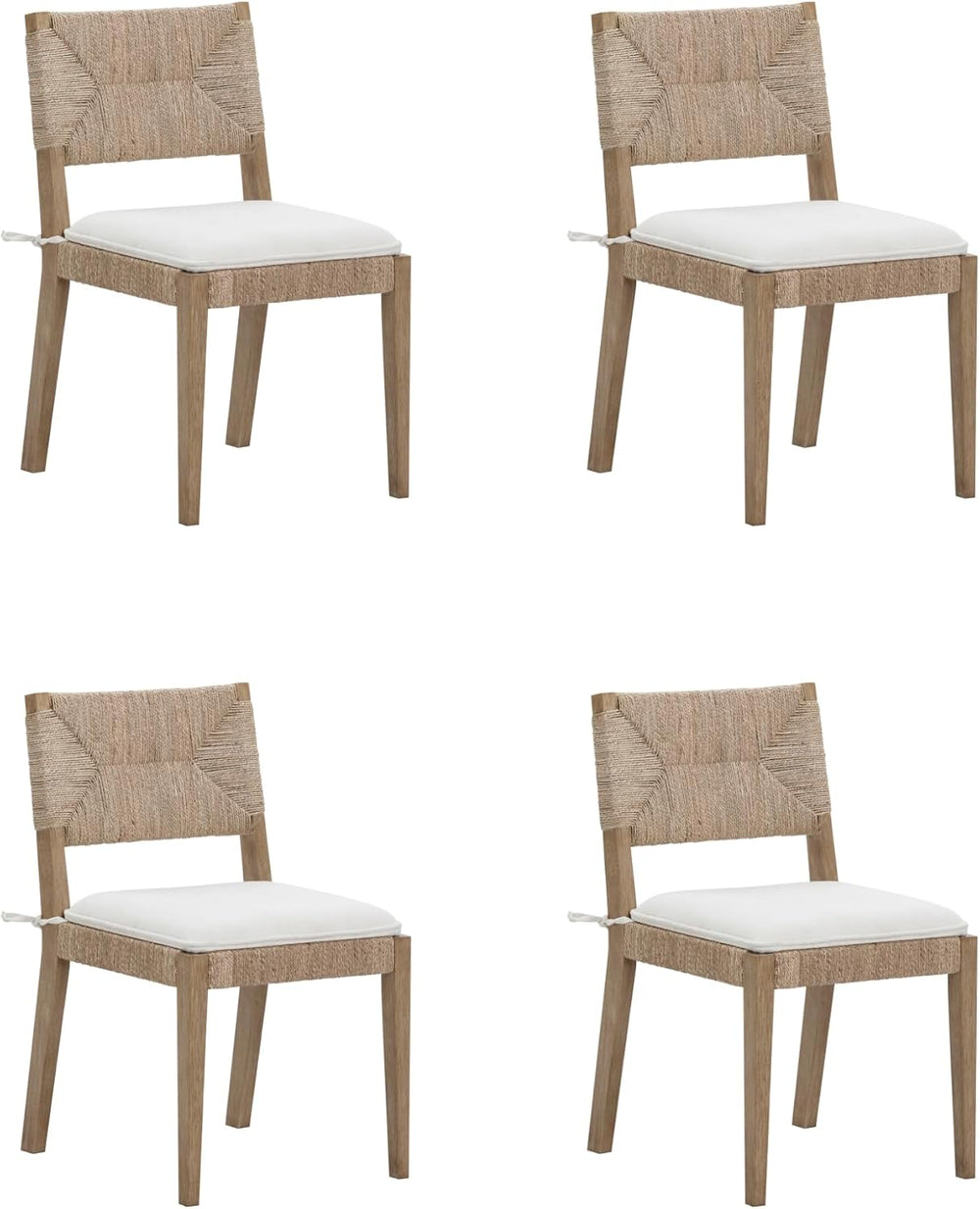 Beacon Boho Dining Chair Set of 4, Boucle Dining Chair with Seagrass Accent a...