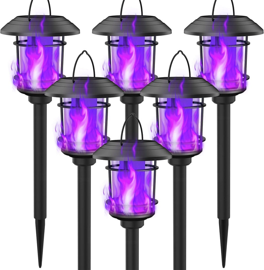 Dynaming 6 Pack Solar Flame Torch Lights Outdoor, Dual Use Flickering Purple ...
