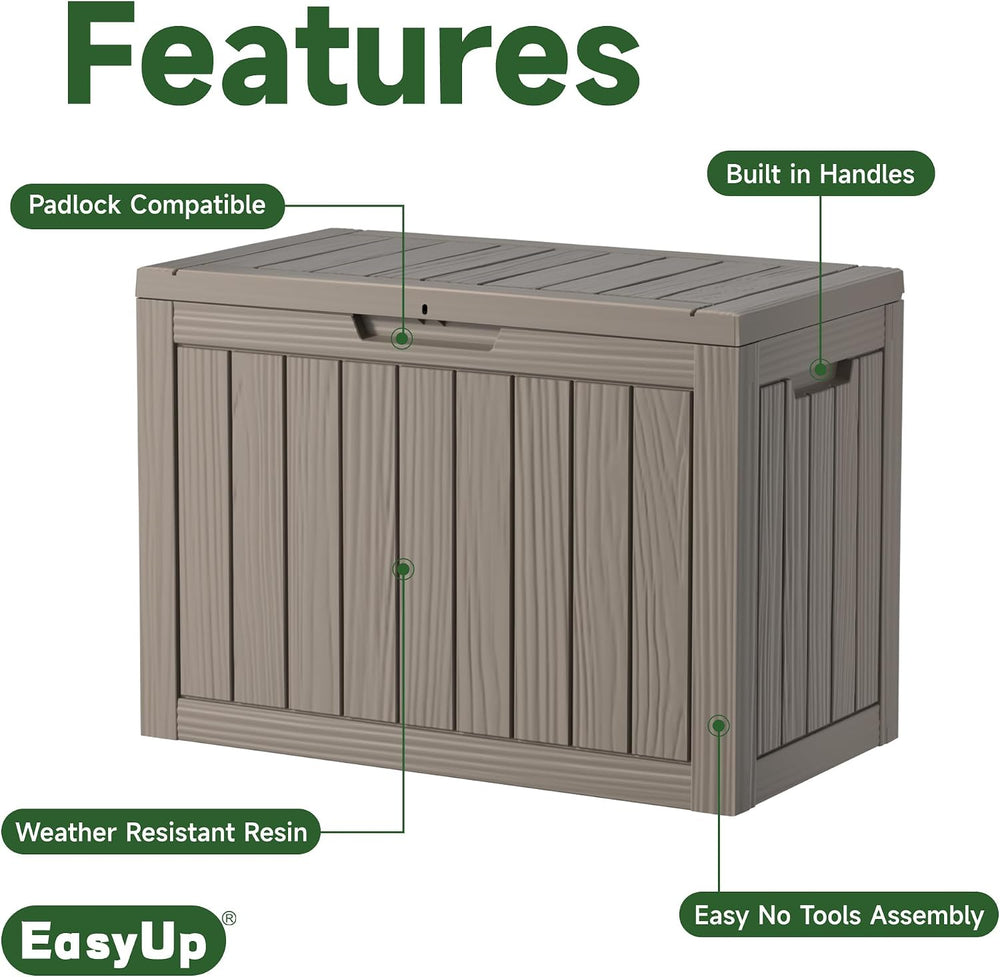 EasyUp 45 Gallon Waterproof Outdoor Storage Box UV Resistant Deck Box