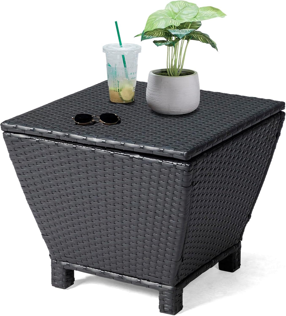 VINGLI Outdoor Side Table with Storage, 13-Gallon Patio Deck Box Outdoor Wick...