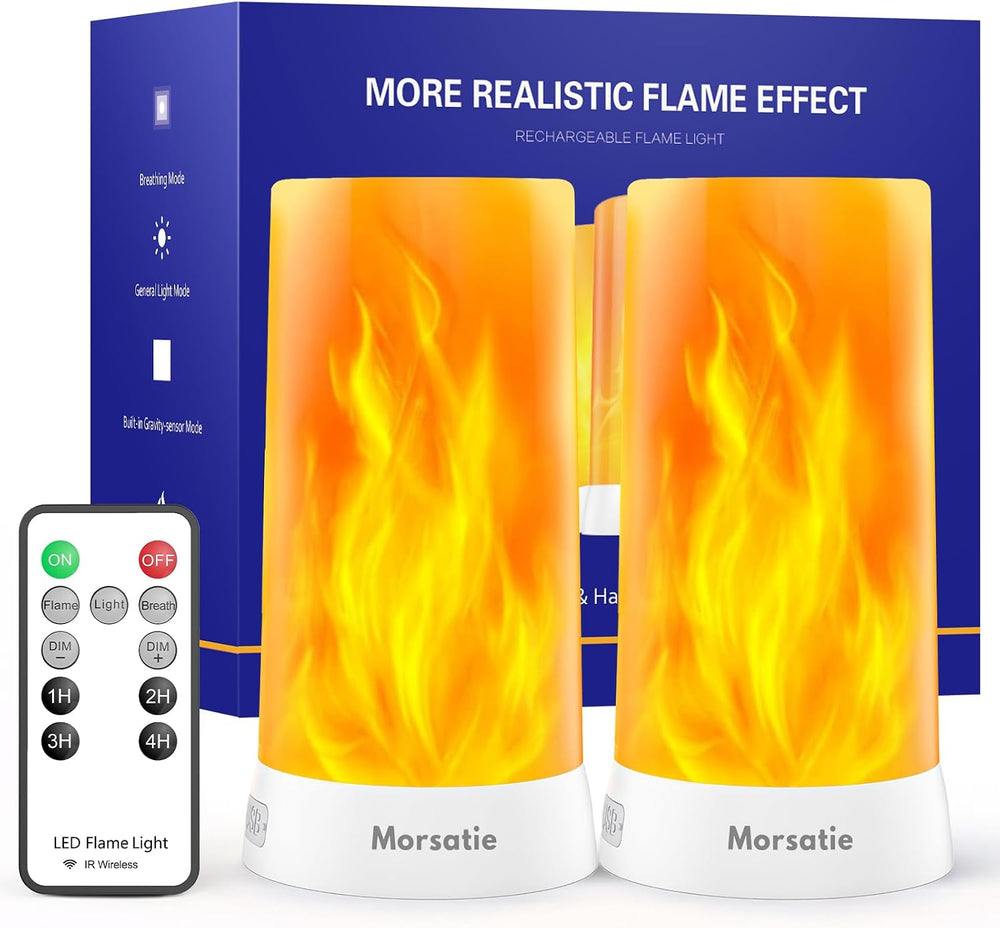 Morsatie Upgraded Rechargeable Flame Light with Remote & Timer, 4 Modes