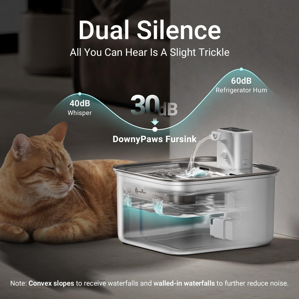 DownyPaws Cat Water Fountain Stainless Steel Wireless Automatic, White