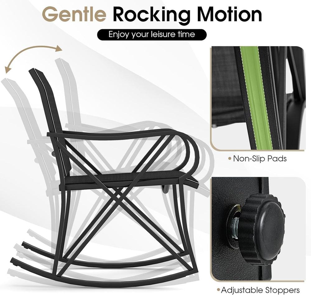 HAPPYGRILL 3-Piece Patio Rocking Bistro Set Rocker Chairs Set with Side Table...