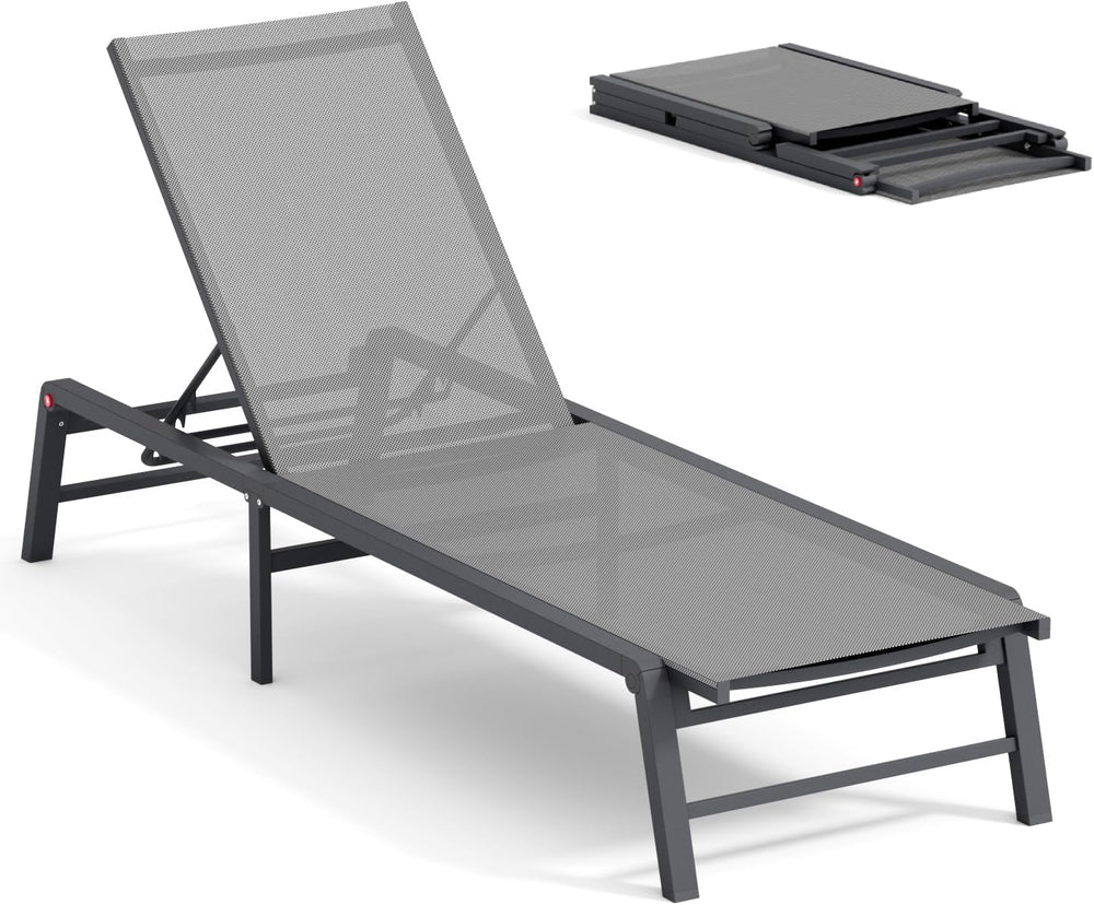 Aluminum Chaise Lounge Chair Outdoor, Foldable Patio Lounge Chair Assemble-Fr...