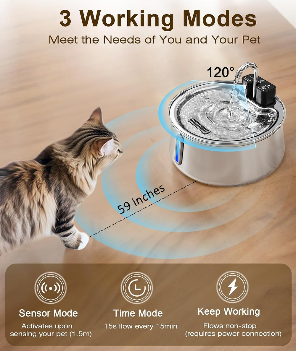 CEESC Cordless Cat Water Fountain, Stainless Steel, 4L/135oz for Cats/Dogs