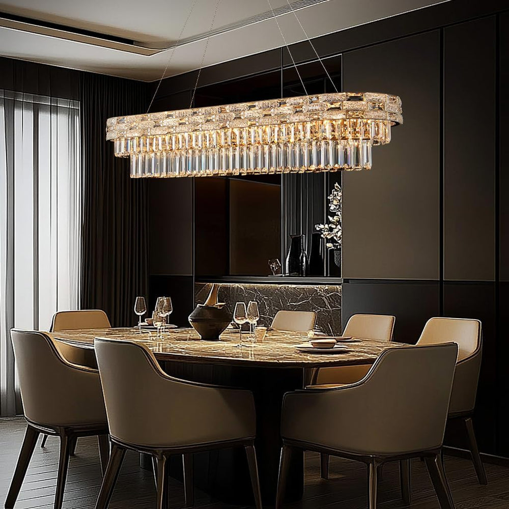 49.2" L Modern Crystal Chandeliers for Dining Room 18 Lights Gold Chande...