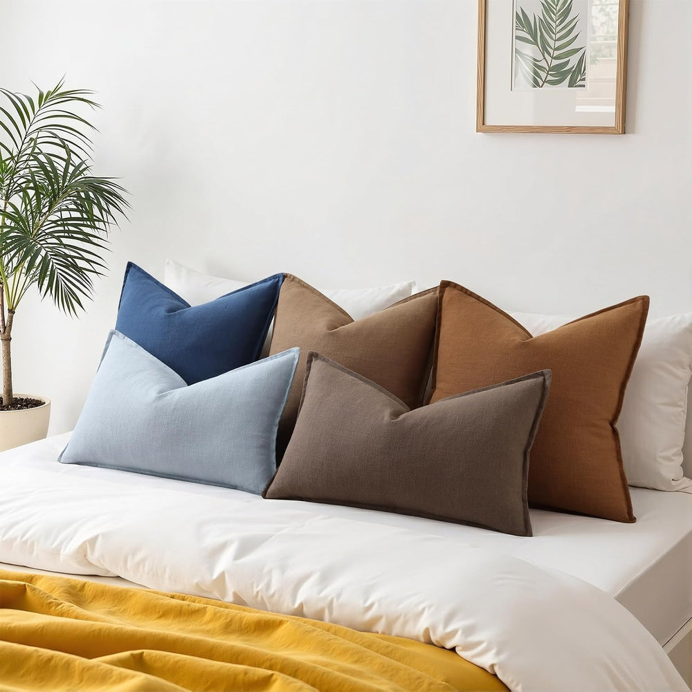 decorUhome Fall Blue Linen Throw Pillow Covers 24x24 Set of 2