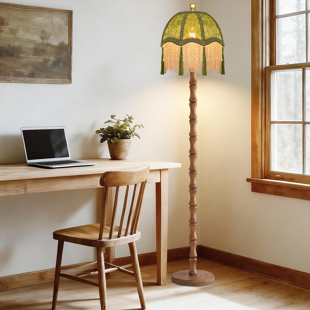 ZECOXOL Wood Floor Lamps for Living Room Boho Rustic Floor Lamp with Remote C...