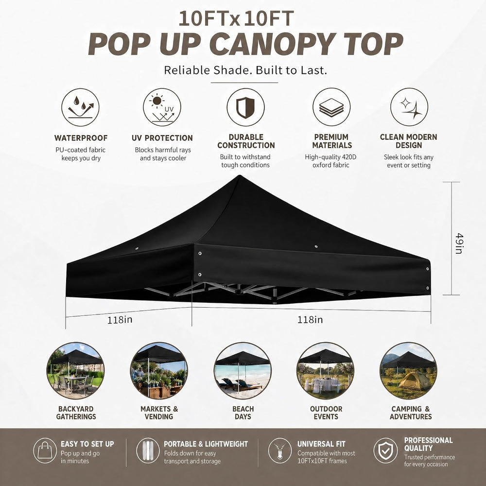 10 x 10 Replacement Canopy Top for Straight Leg Frame, Black