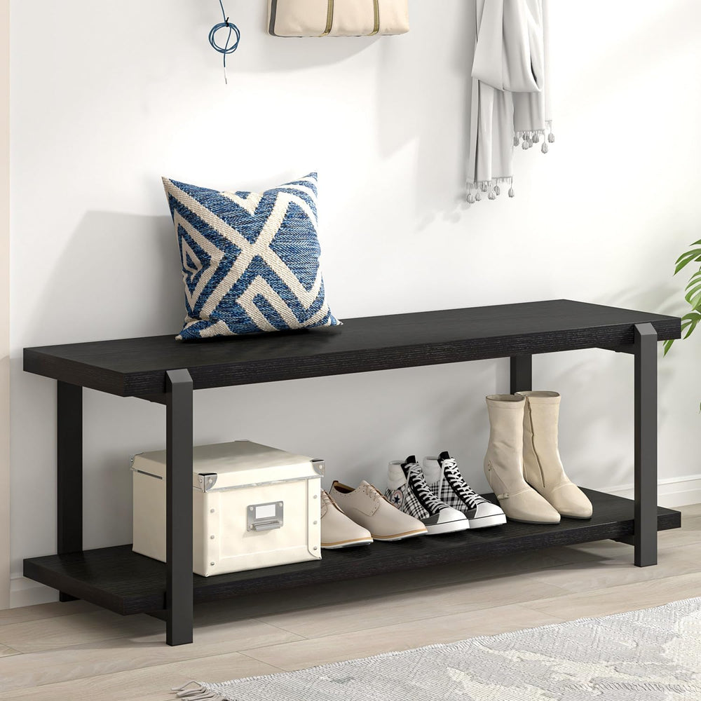 EXCEFUR Entryway Bench, Modern Wood and Metal Storage Bench for Hallway, Indu...
