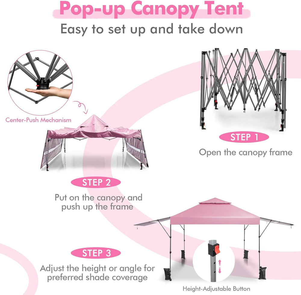Tangkula 10x17.6 Ft Pop Up Canopy with Adjustable Dual Awnings, 2 Tier Outdoo...