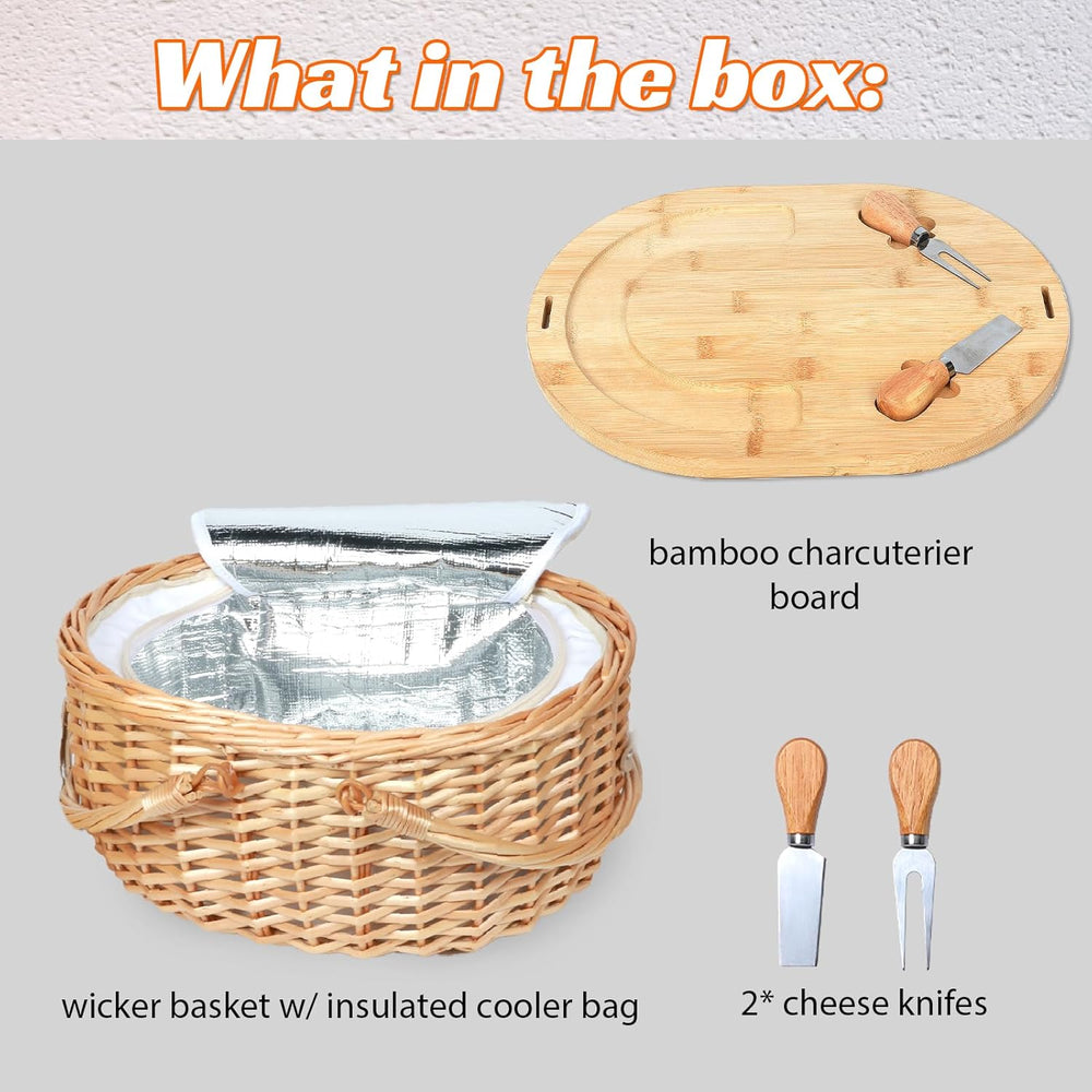 Hap Tim Wicker Picnic Basket Set with Charcuterie Boards for 2 - Unique Gifts...