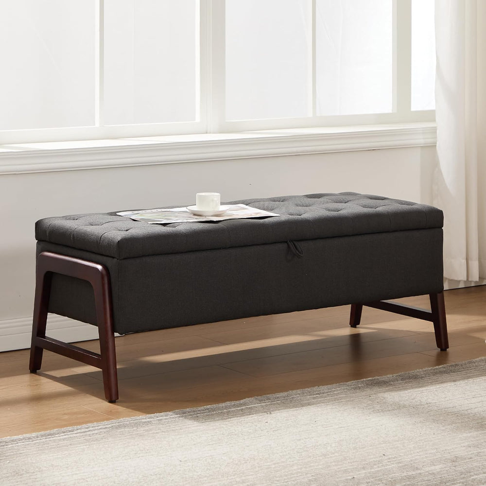 48" Storage Bench, Tufted End of Bed Bench, Upholstered Storage Ottoman ...