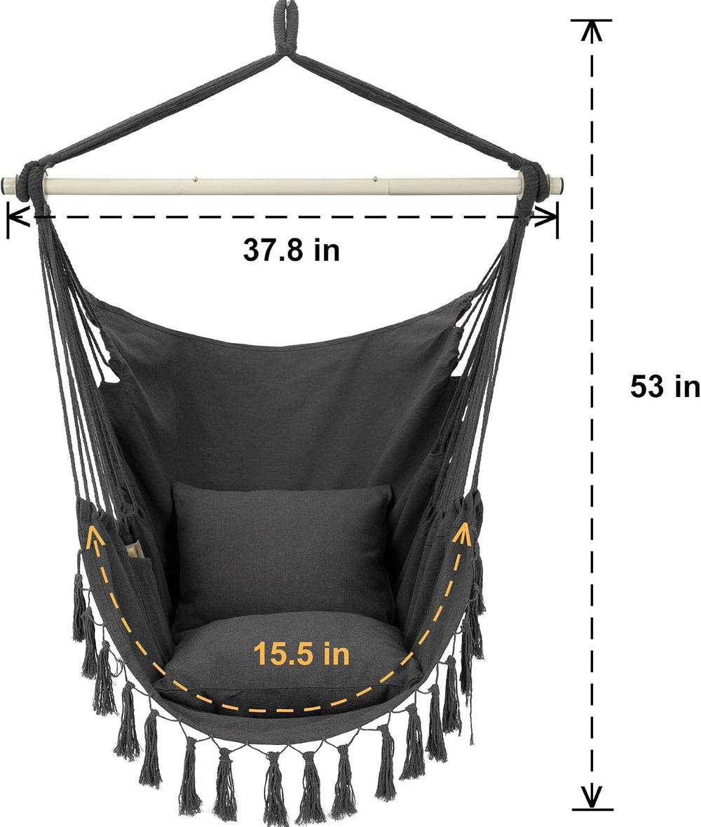 Y- STOP Hammock Chair Hanging Rope Swing, Max 500 Lbs, 2 Cushions Included, L...