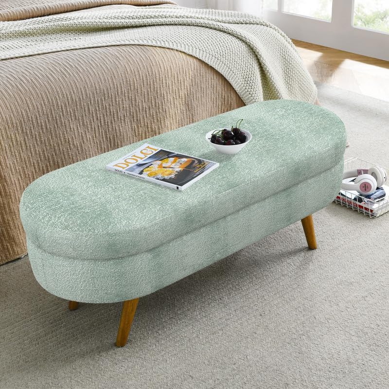 43.5" Fabric Storage Ottoman Bench for Bedroom,Upholstered Boucle Ottoma...