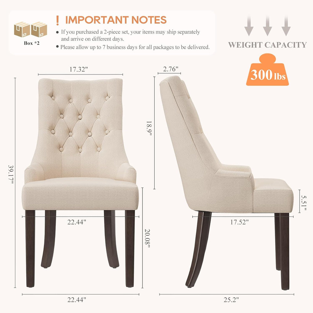 COLAMY Wingback Upholstered Dining Chairs Set of 4, Fabric Side Dining Room C...