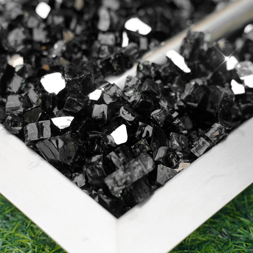 Skyflame 15LB Onyx Black Fire Glass, 1/2 Inch Reflective Fireplace Glass