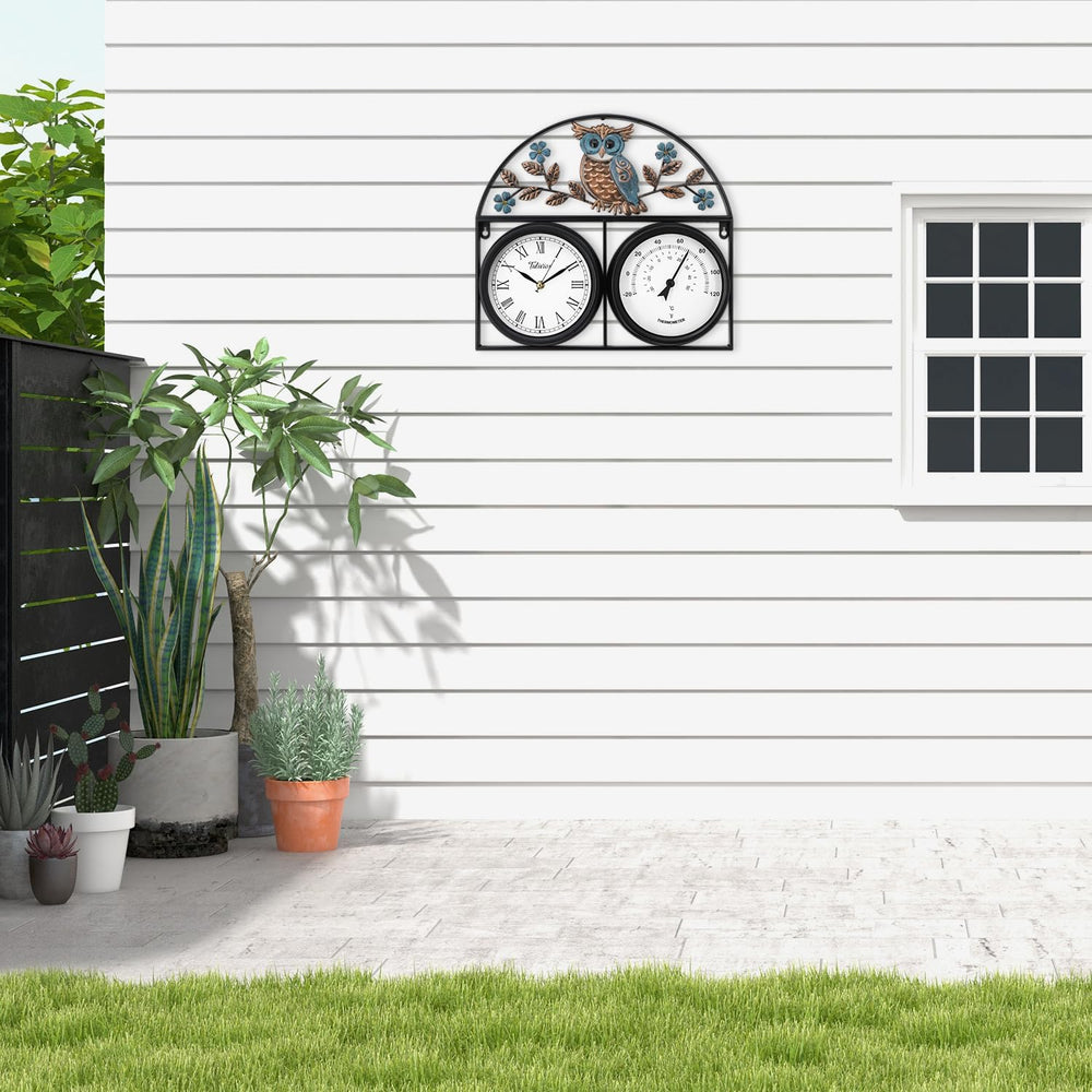 17Inch Large Outdoor Clock,Waterproof Wall Clock with Thermometer,Weatherproo...
