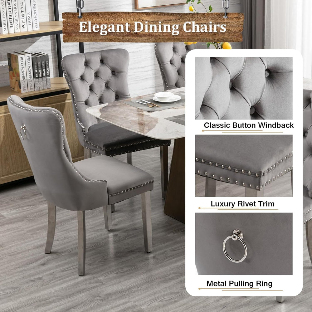 7-Piece Extendable Dining Table Set for 6-8 People 63"-78.7" Kitche...