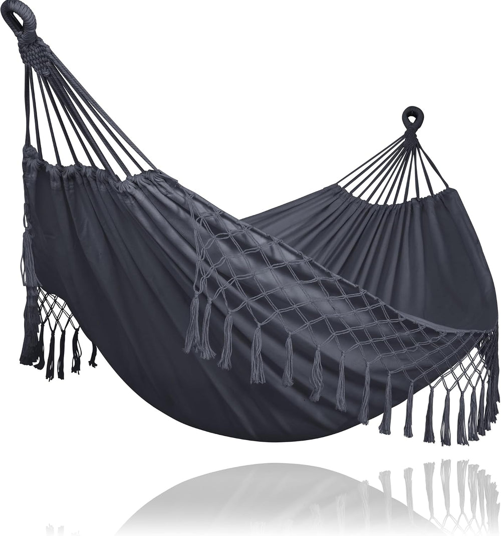 SUNCREAT Hammocks for Outside 2 Person Heavy Duty, Dark Gray with Tassels