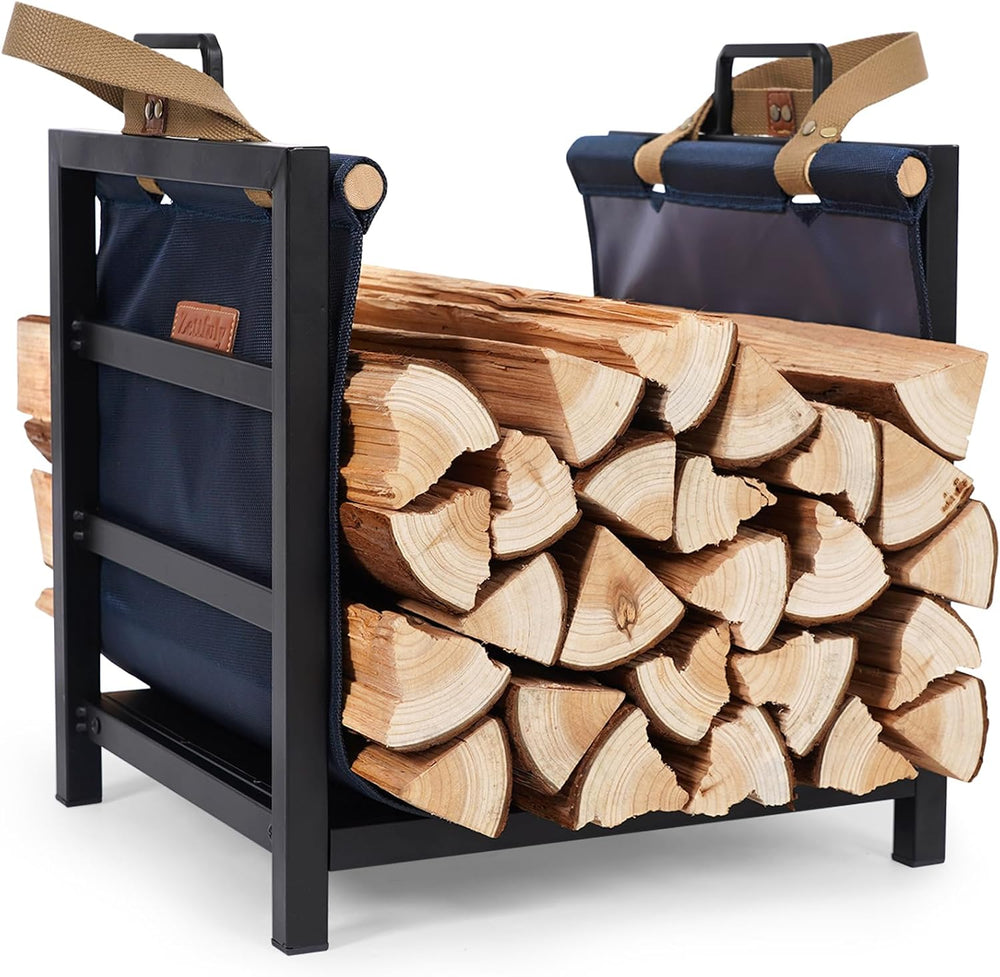 Firewood Rack Indoor Outdoor with Firewood Carrier,16 inch, Navy