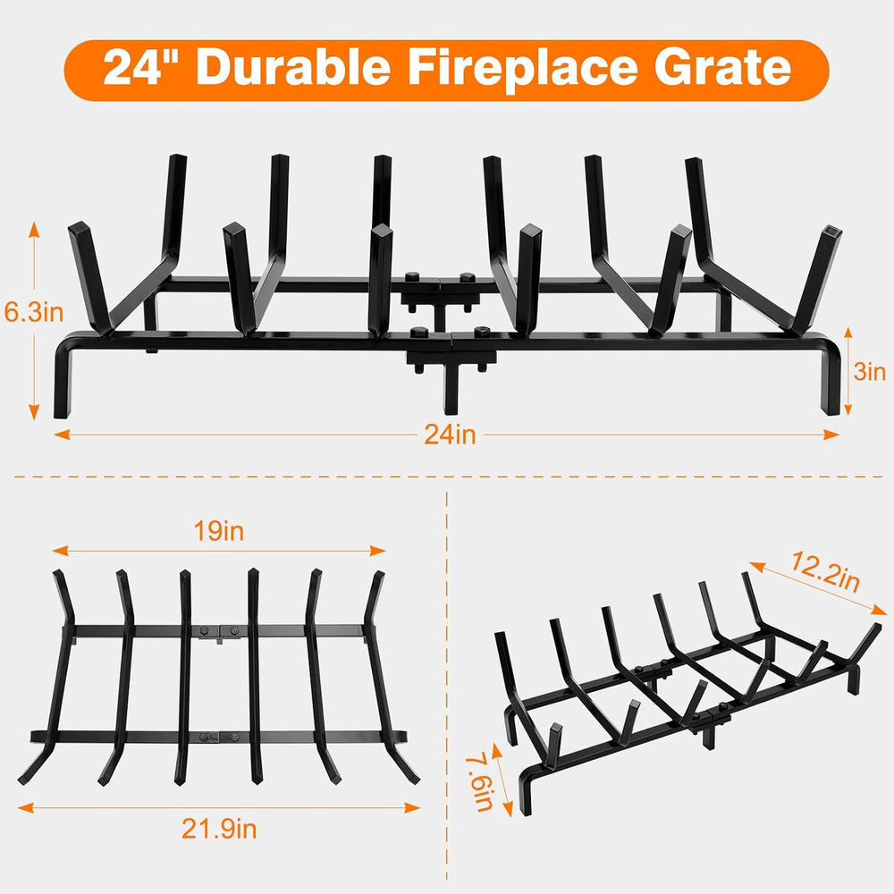 FEED GARDEN 24 Inch Fireplace Grate, 1/2" Solid Steel Log Holder