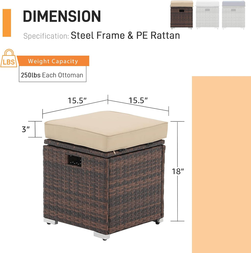 Patiorama 2 Piece Outdoor Patio Ottoman with Storage, Wicker, Beige
