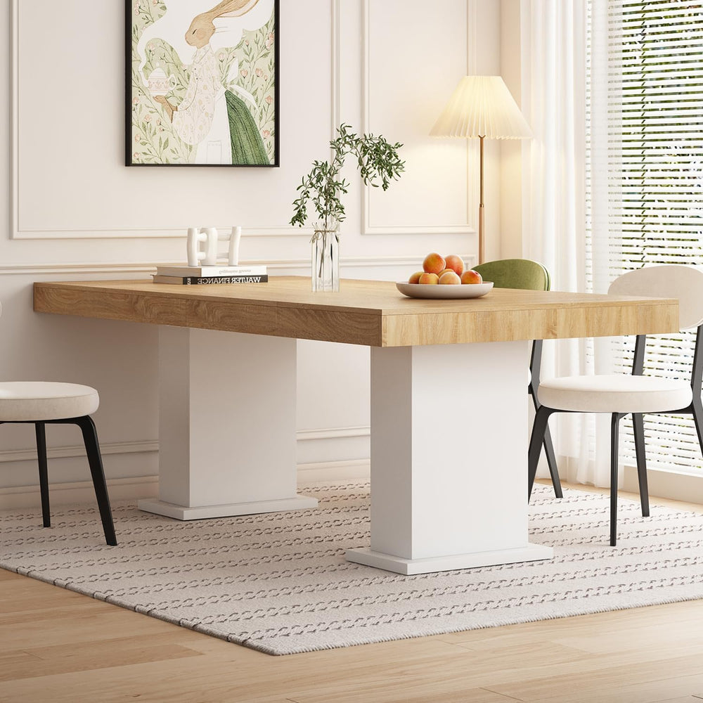 Modern Dining Table for 6-8 People, 78.7" Wood Kitchen Table with Stylis...