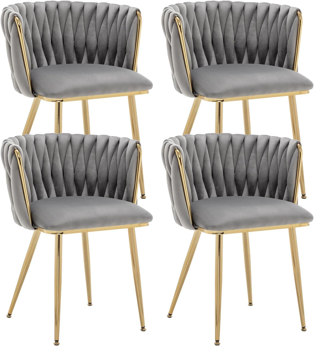 Grey Velvet Dining Chairs Set of 4, Modern Upholstered Dining Room Chairs wit...