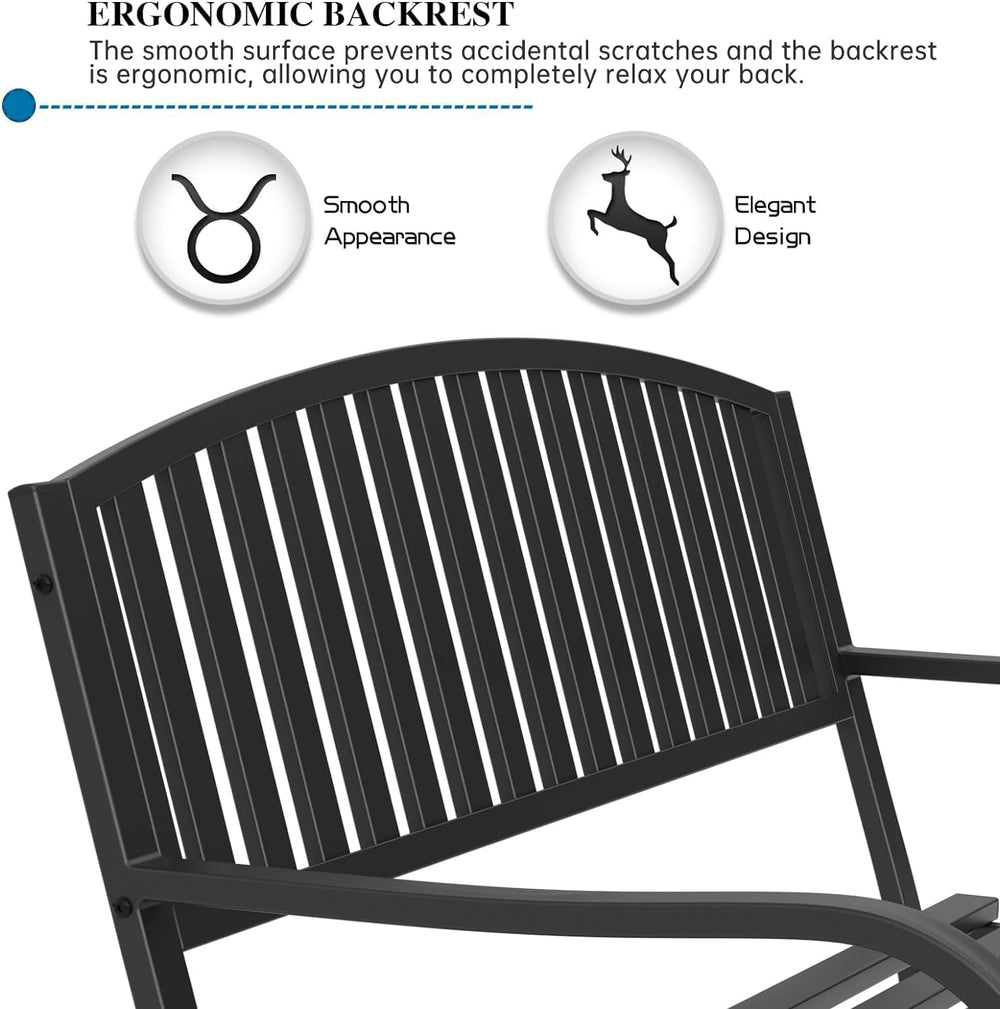 50'' Outdoor Bench Weatherproof, Cast Iron All Metal Frame Garden Ben...