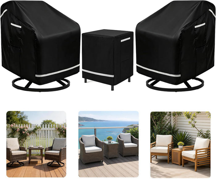 3 Piece Patio Furniture Covers for 2 Chairs and Side Table 37"W x 38"Dx39"H