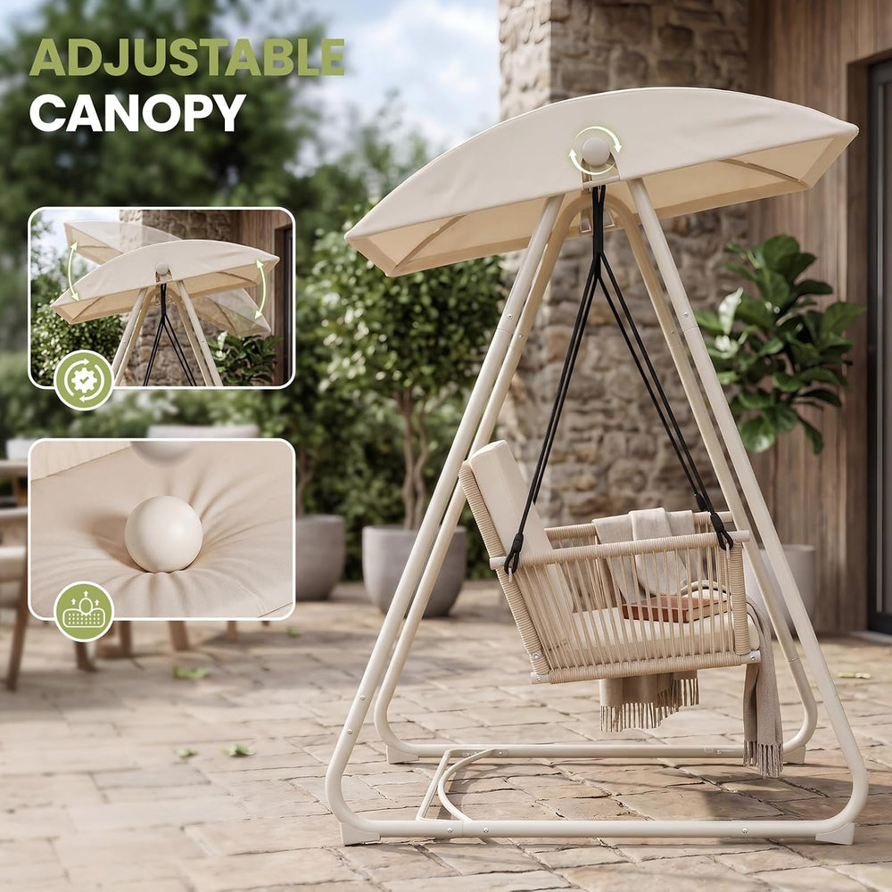 Porch Swing with Stand, Outdoor Swing with Canopy, All Weather Outdoor Swings...