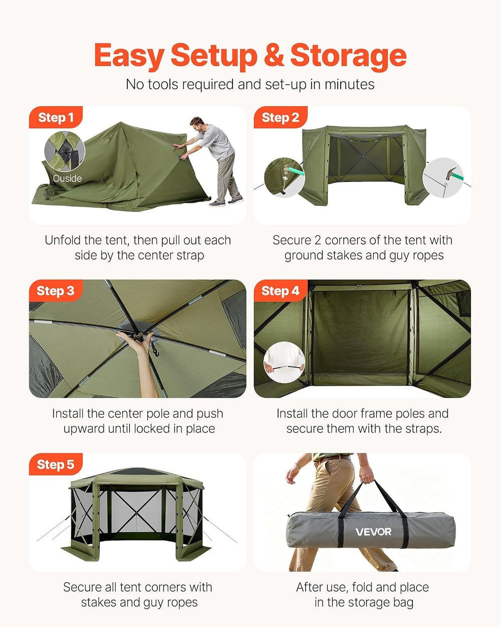 VEVOR Pop up Gazebo Screen Tent, 12 x 12 ft Large 6-Sided Camping Canopy Tent...