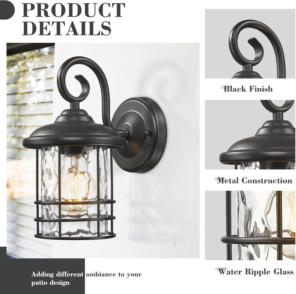 Emliviar 2 Pack Outdoor Wall Lighting Fixtures, 10" Exterior Carriage Li...