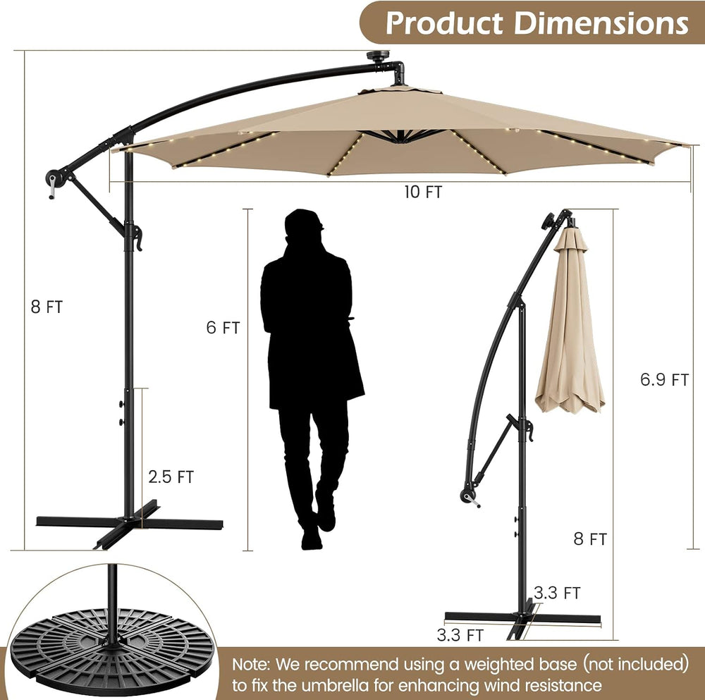 Tangkula 10FT Solar Offset Umbrella, Tilted Cantilever Hanging Umbrella with ...