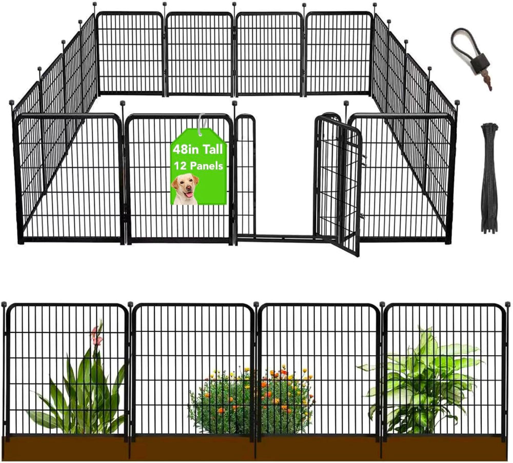 Getlay Tall Garden Fence with Gate 48 in(H)×27 in(L) 12 Panels Total 26.6 Ft(...