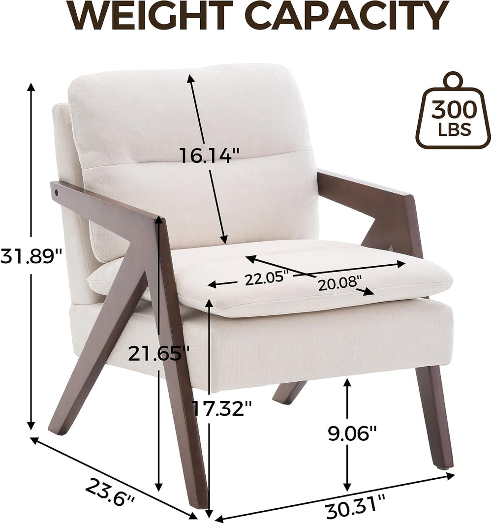Mid-Century Modern Accent Chair with Solid Wood Frame，Tufted Upholstered Chen...