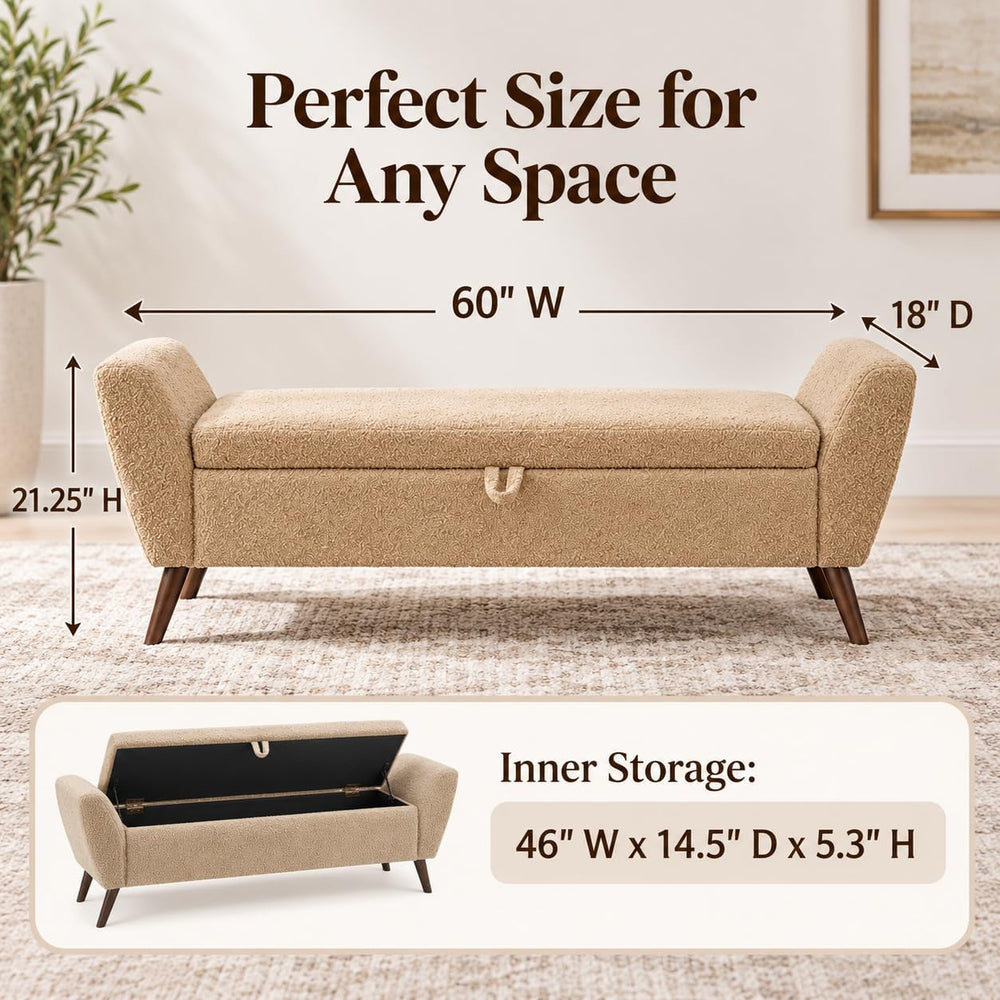 60 inchs Upholstered Storage Ottoman Bench, Coffee