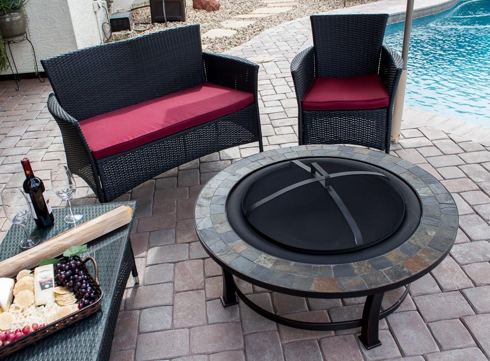 Hiland FT51216 Burning Fire Pit w/Wood Grate and Domed Mesh Screen Lid, Mediu...