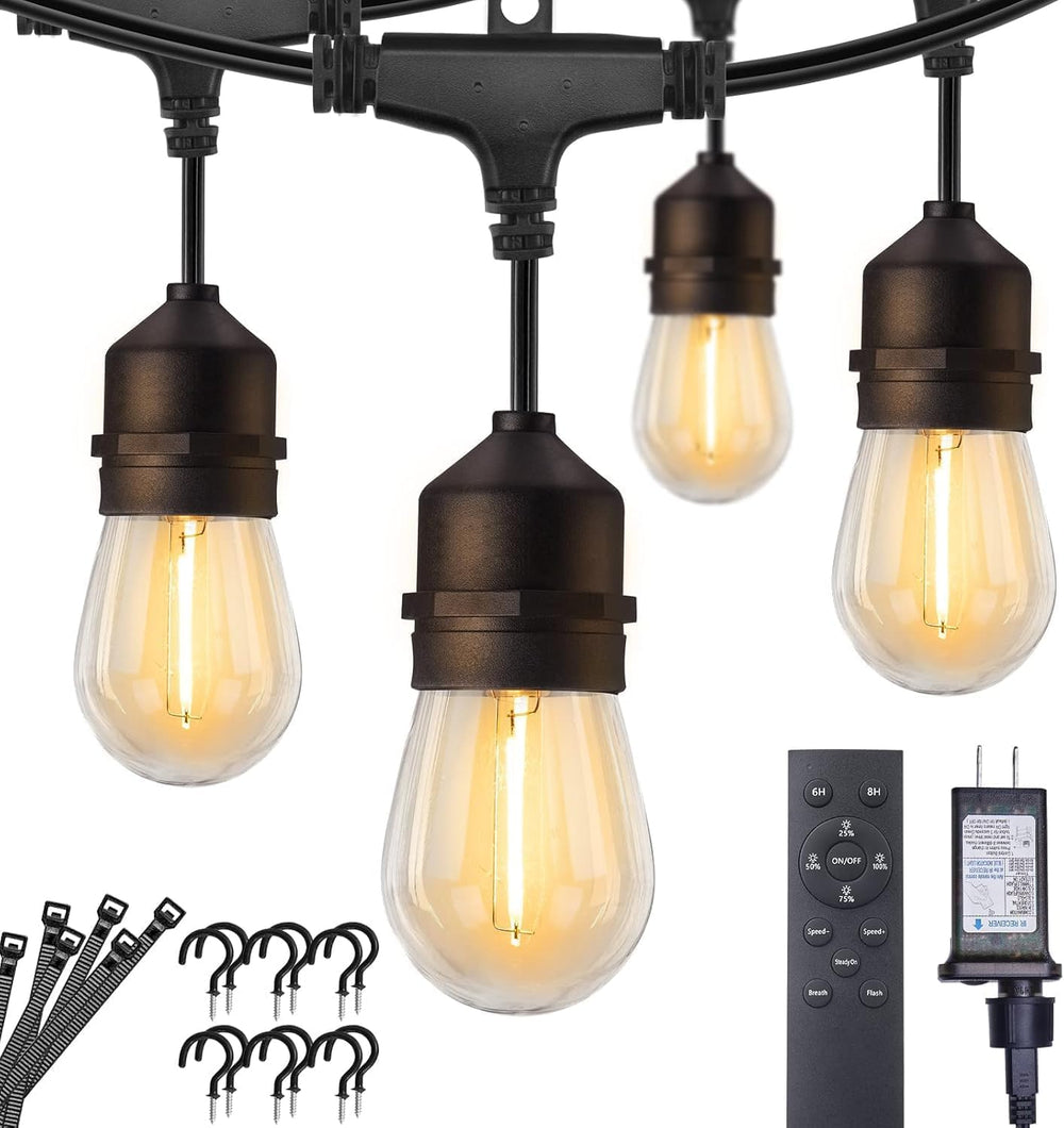 Brightown 82FT Outdoor String Lights - 25 LED Bulbs Patio Lights with Remote,...